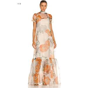 $495 STAUD Calluna Floral tie-detailed organza maxi dress NWOT XS